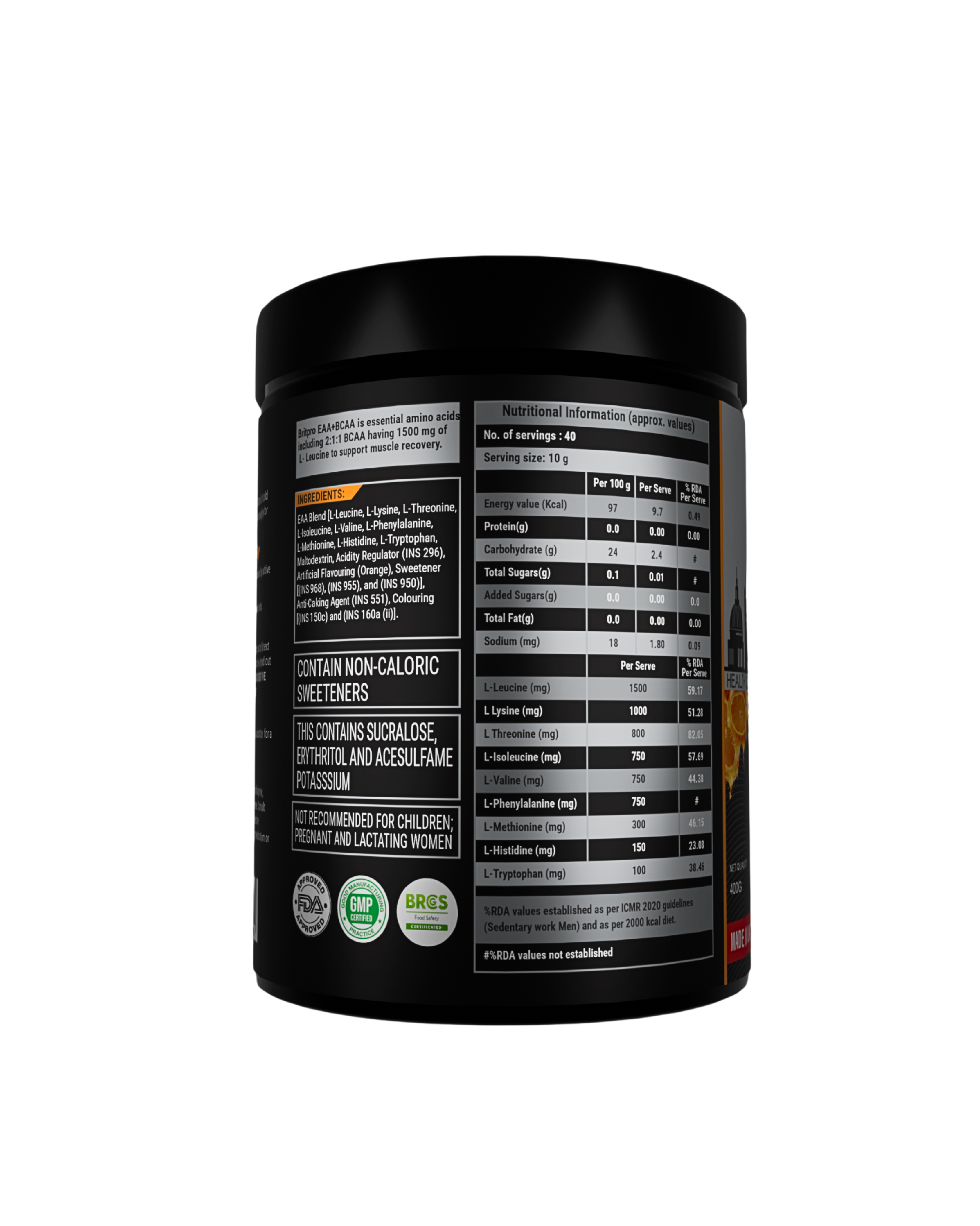 BRITPRO London EAA + BCAA Essential Aminos | 2:1:1 BCAA Ratio | 400GM