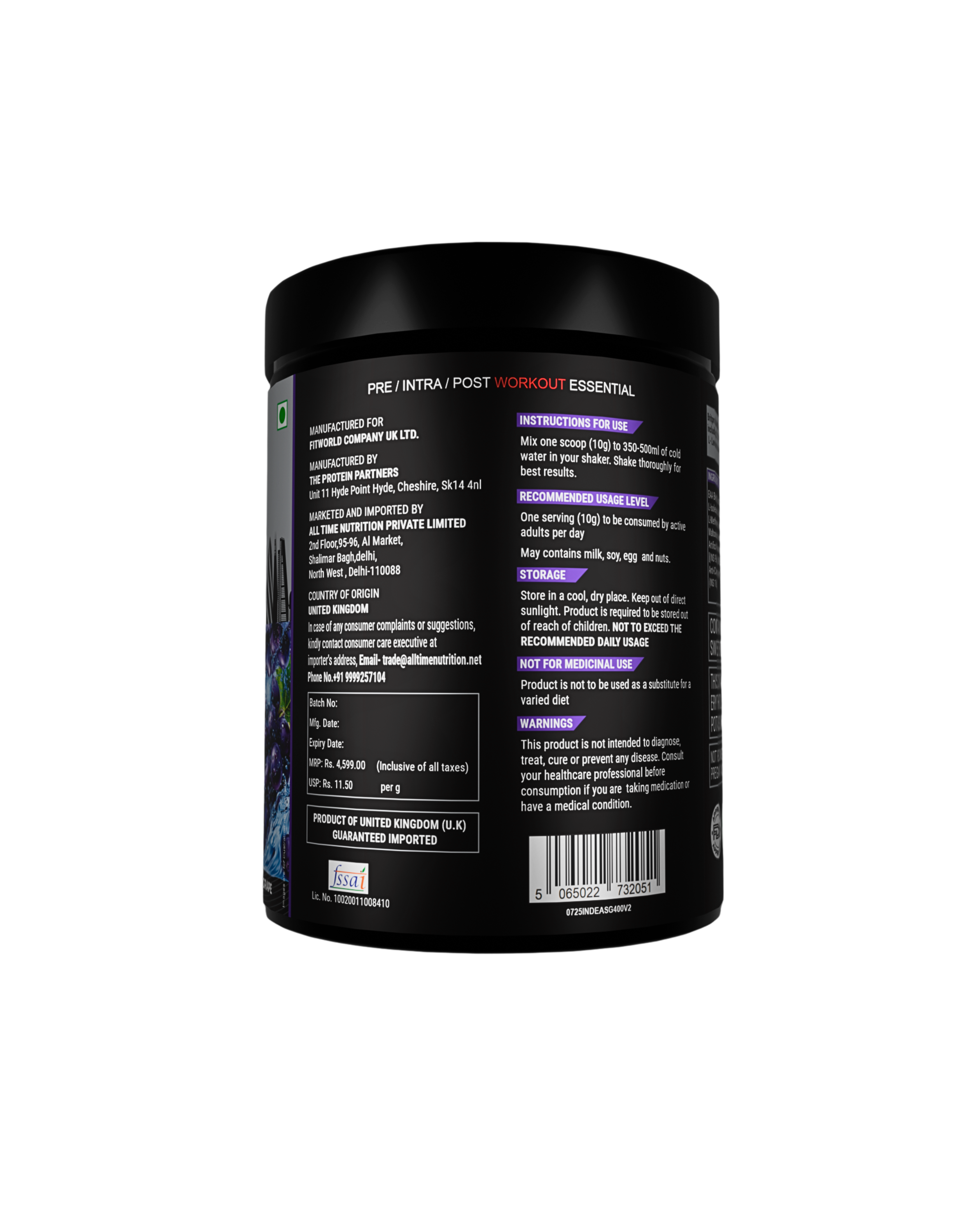 BRITPRO London EAA + BCAA Essential Aminos | 2:1:1 BCAA Ratio | 400GM